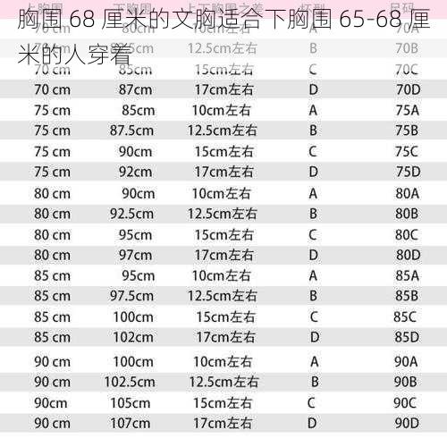 胸围 68 厘米的文胸适合下胸围 65-68 厘米的人穿着